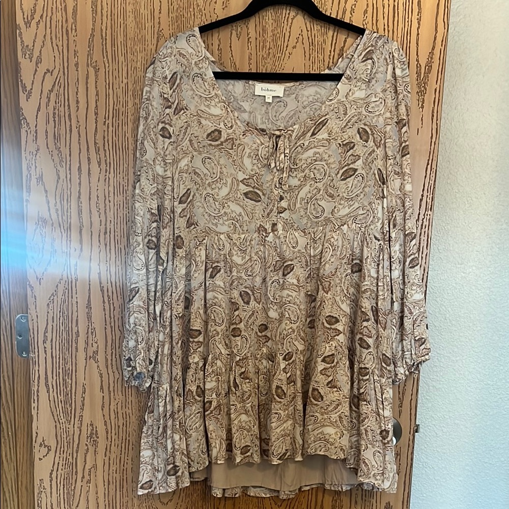 Bohme Cream and Brown Tie Front Tunic Dress